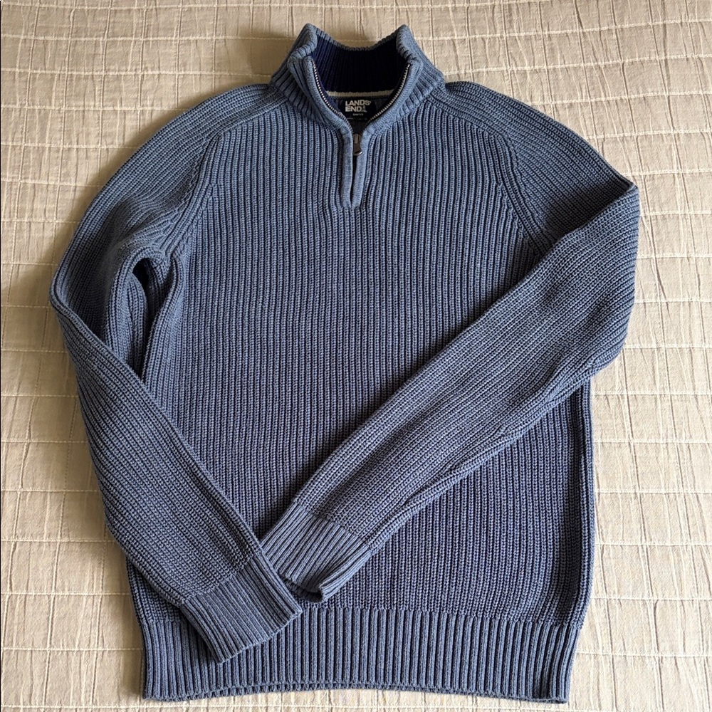 Lands' End Men’s Slate Blue Half-Zip Drifter Shaker Knit Sweater
